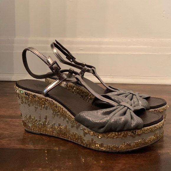Tory Burch Sequin Wedge Heels Size 7 - Picture 1 of 8